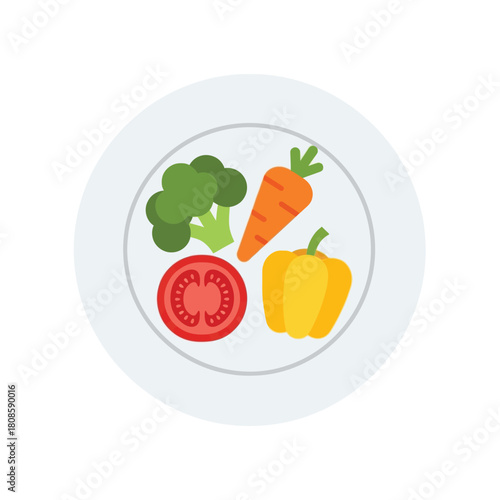 A vibrant and healthy selection of fresh, colorful vegetables artfully arranged on a clean white plate, promoting balanced nutrition and a wholesome lifestyle