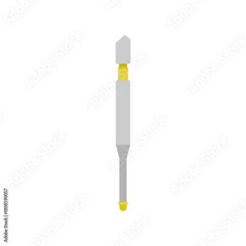 Glass cutter, knife tool isolated on white background. Hand glass cutter with metal body and black cutting element, on isolated background. Corksrew bolt clip scissors flat tool isolated