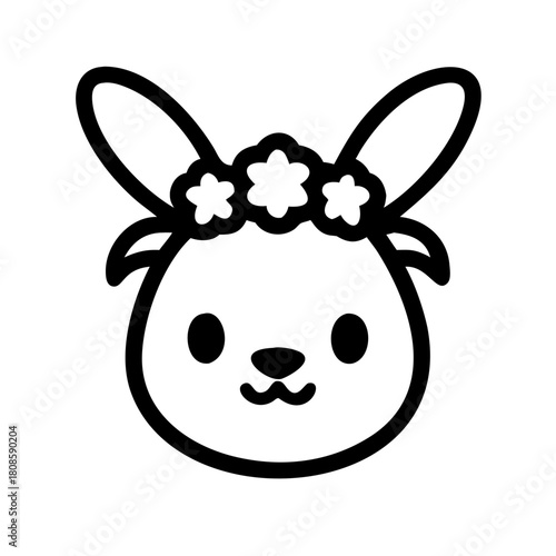 Bunny head with flower crown isolated on