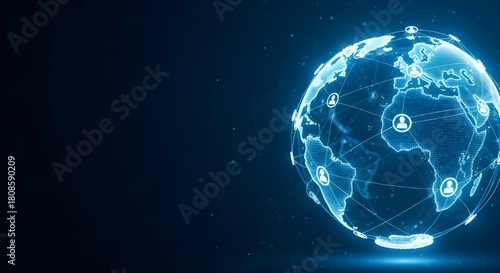 Global network connection abstract world globe with digital connections and blue glow
