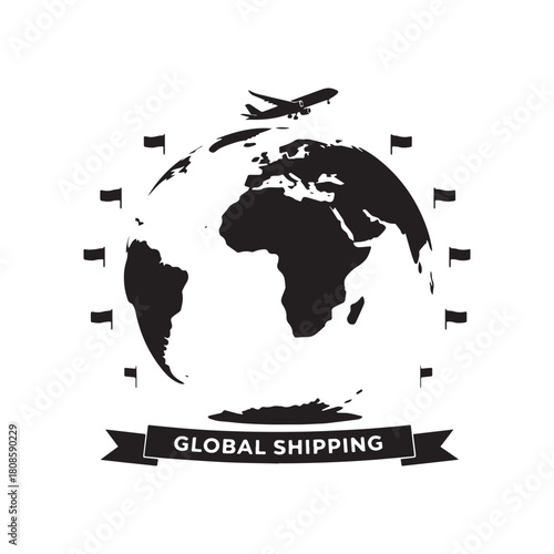 Global Shipping and Air Travel Commercial Airplane Circling the World Globe.