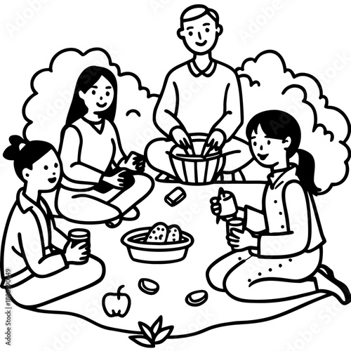 Family enjoying a picnic together isolated on