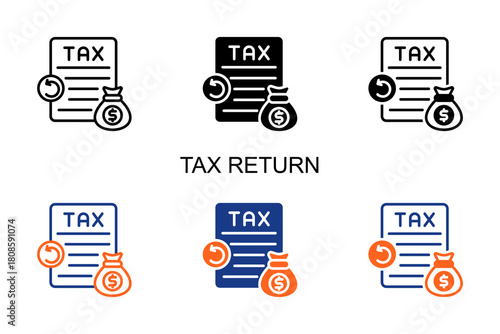 Tax Return Icon Multi Style Vector Illustration