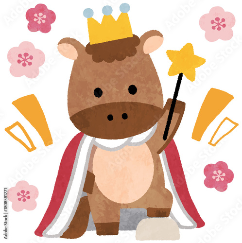 王冠とマントを着た馬・午年のアイコンイラストHorse Crown Cape