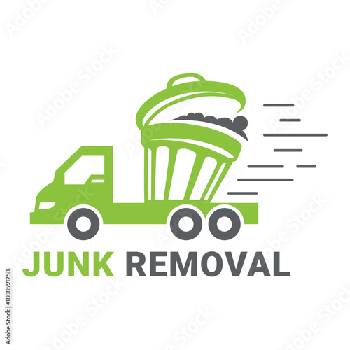 Creative vector logo design for efficient junk removal services featuring a truck and waste container