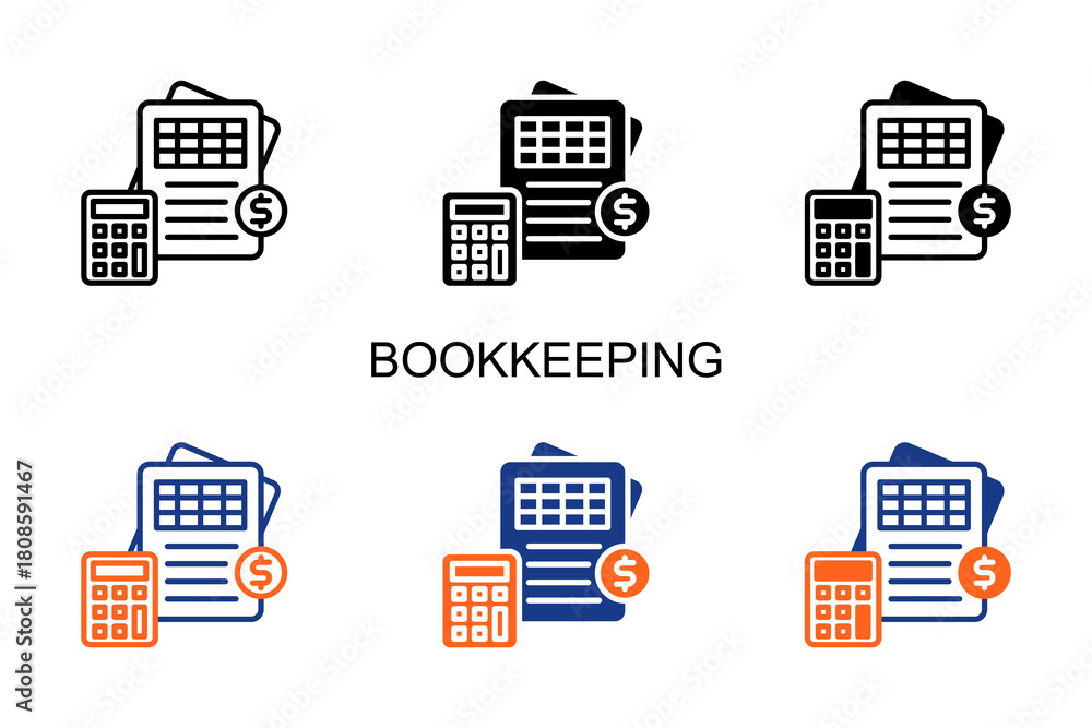 Fototapeta premium Bookkeeping Icon Multi Style Vector Illustration
