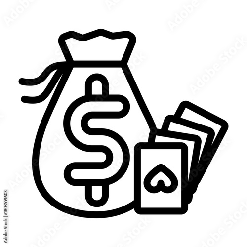 Casino Money Bag Vector Line Icon Design