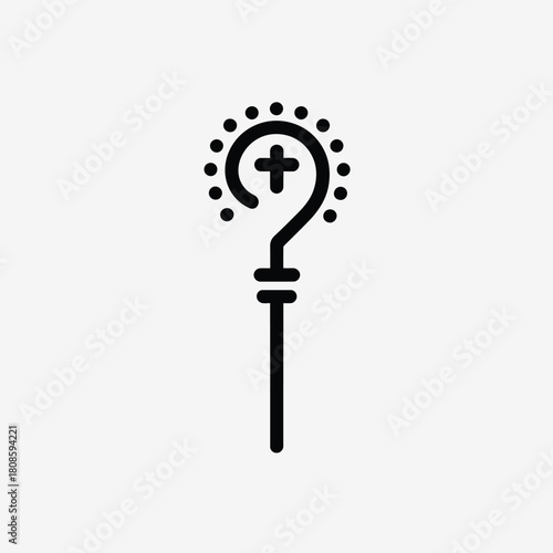 Christian shepherd staff with cross and halo icon