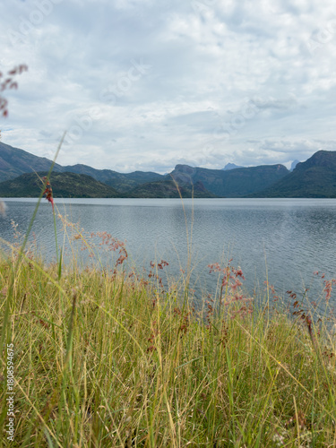 Aliyar Dam with mountains in the background, located near Pollachi in Coimbatore district, Tamil Nadu.