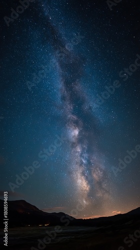 Brilliant Milky Way in Clear Night Sky – Dramatic Cosmic View, Star-Filled Galaxy Above Quiet Landscape, Deep Space Astrophotography Scene