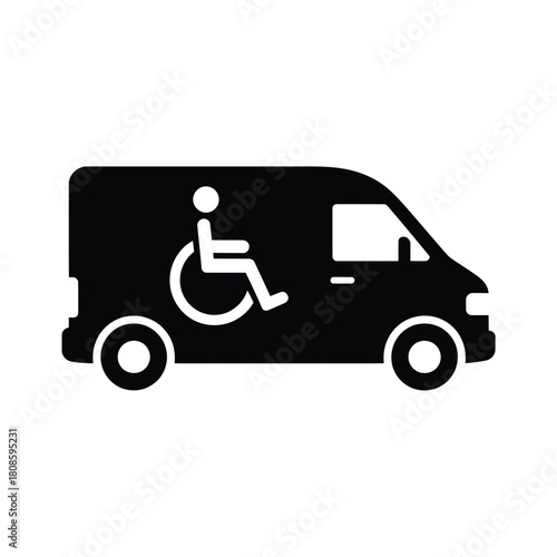 Black silhouette of a wheelchair accessible van with symbol