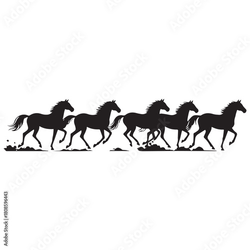 Silhouette of Galloping Wild Horses Powerful Herd Running in Dynamic Motion.