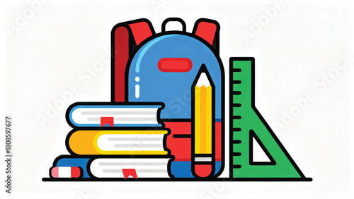 Illustration Of Flat Design Back To School Composition With Cute Elements Vector Design Template