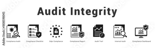 Audit Integrity Modern and clean web banner illustration featuring thematic icons for visual communication