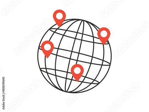 Globe with GPS location pointer icon, navigation concept