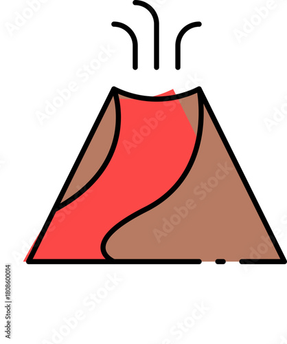 Stylized Illustration of an Active Volcano Erupting Lava and Smoke