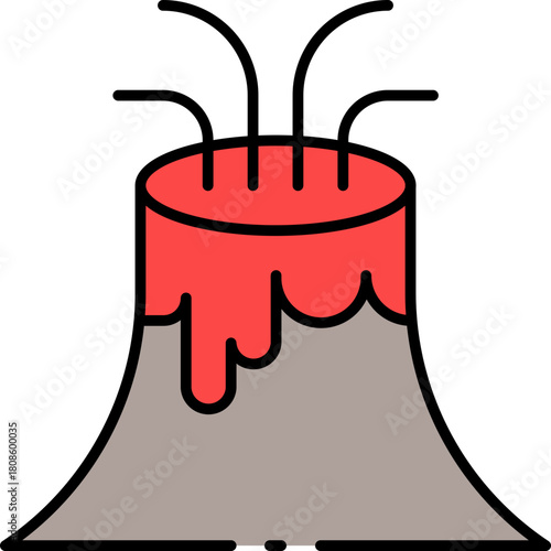 Vibrant vector icon depicting an erupting volcano, featuring molten lava and smoke, a dynamic natural disaster symbol perfect for graphic designs