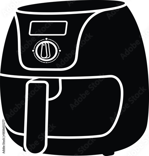 Black Silhouette of a Modern Air Fryer Kitchen Appliance cooking food