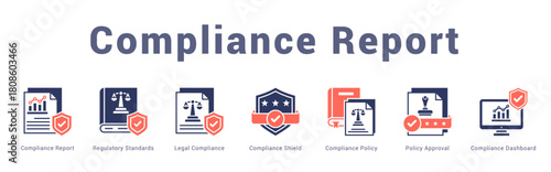 Compliance Report Modern and clean web banner illustration featuring thematic icons for visual communication