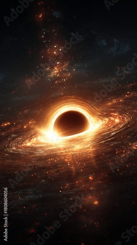 Stunning Black Hole Illustration with Glowing Accretion Disk – Deep Space Cosmic Scene, Sci-Fi Galaxy Background, High-Detail Astronomy Art for Wallpapers and Digital Designs