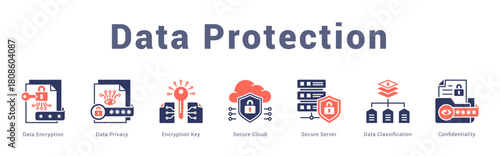 Data Protection Modern and clean web banner illustration featuring thematic icons for visual communication