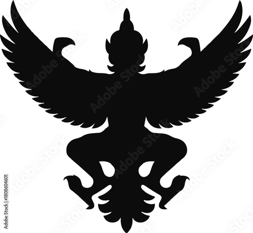 Mythical Garuda silhouette vector illustration, a legendary bird-like creature from Asian folklore symbolizing power and divinity
