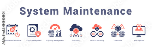 System Maintenance Modern and clean web banner illustration featuring thematic icons for visual communication