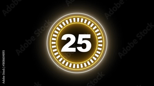Glowing neon Circle countdown timer 30 to 0 seconds animation . 30 to 0 seconds countdown timer motion graphics. Half minute count down timer with colorful circle.4k video animation