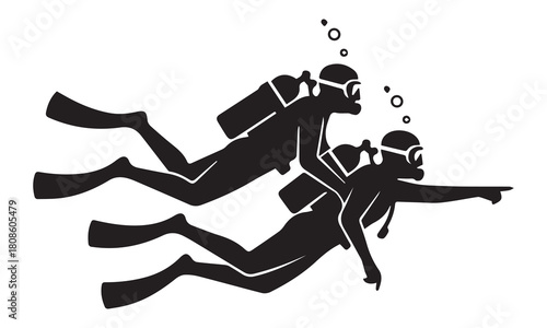 Scuba Divers Underwater Silhouette and Illustration – Deep Sea Diving Vector Art