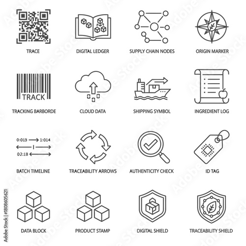 Track and Trace Concept Icons for Supply Chain Management and Product Authenticity, Ideal for Logistics, E-commerce, and Business Solutions, Originally a Scalable Vector Graphic