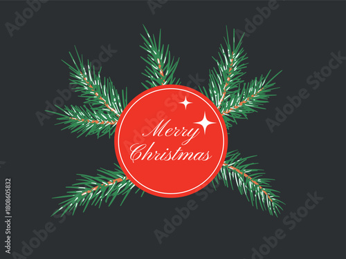 Merry christmass stickers label with pine branch