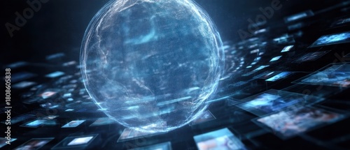 Fototapeta Naklejka Na Ścianę i Meble -  Abstract futuristic sphere with digital imagery