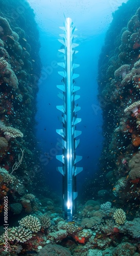 Fototapeta Naklejka Na Ścianę i Meble -  Underwater Coral Reef Restoration: Artificial Reef Structure for Marine Ecosystem Recovery and Habitat Enhancement