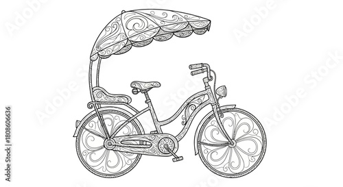 Delightful hand-drawn bicycle with ornamental canopy for relaxing leisurely rides on sunlit paths