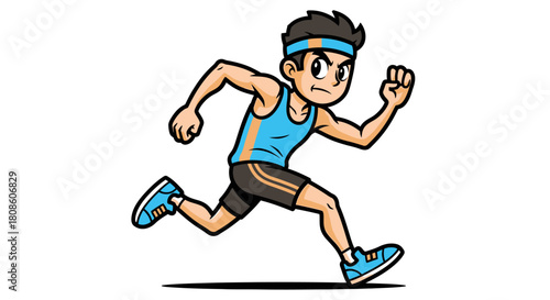 Energetic runner with determination cartoon character wearing sportswear and headband illustration