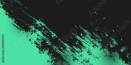 Black and green abstract grunge texture background with halftone style.