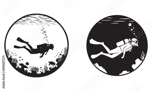 Scuba Diver Silhouettes & Ocean Vector Art: Diving, Snorkeling, and Underwater Adventure Graphics