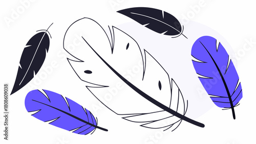 Abstract Illustration of Colorful Feathers Floating on White Background