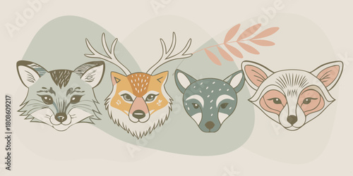 Cute Forest Animals Faces Design