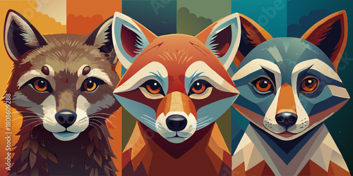 Three Colorful Geometric Animal Portraits