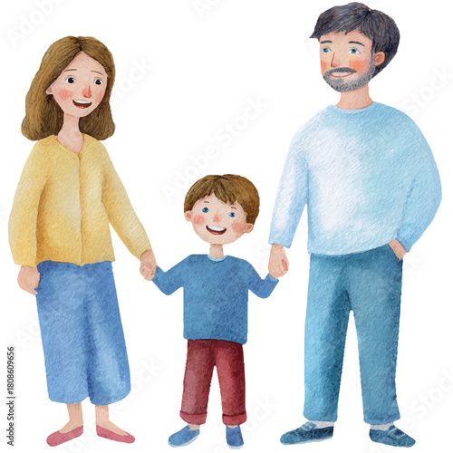 happy boy with his dad and mom