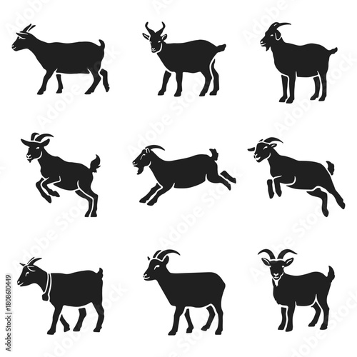 Collection of Various Goat Silhouettes and Icons