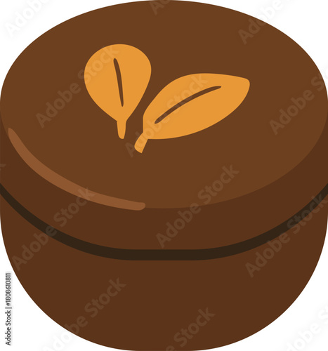 Chocolate macaron with leaf motif