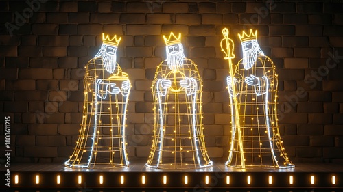 Illuminated Three Kings Christmas Decoration with Golden and White LED Lights
