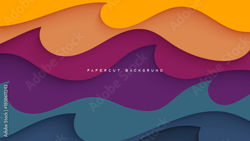 Seamless colorful wavy pattern papercut layers background