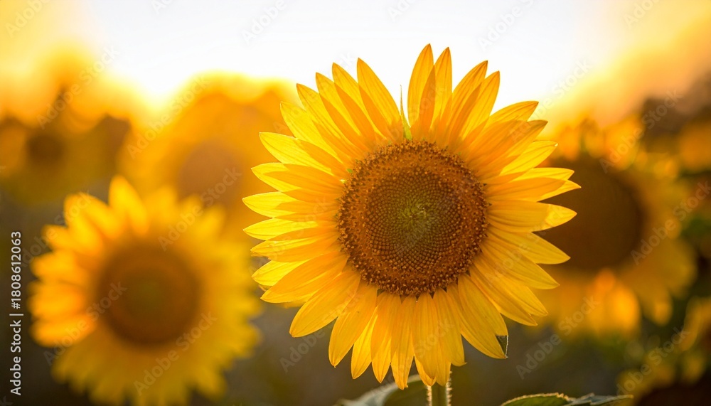 Fototapeta premium A vibrant sunflower beaming with intense golden light, Generated with AI.
