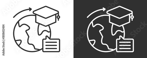 Global Learning Icon Set Vector Collection Isolated In Black And White