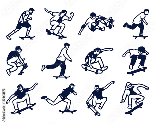 Collection of Freestyle Skateboarder Action Poses