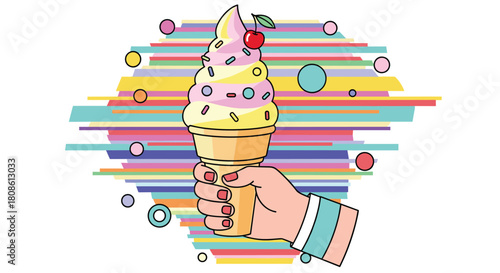 Enjoy a sweet summer treat with this playful ice cream cone design perfect for vibrant designs, posters, and cheerful marketing materials today