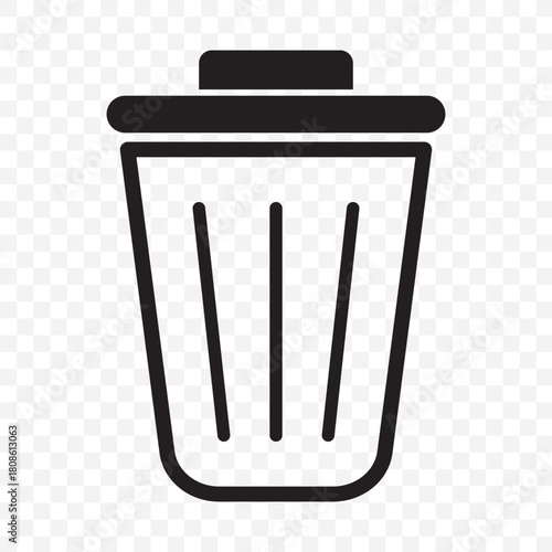 Trash can tine line icon. Garbage bin black symbol. Vector illustration isolated on transparent  background.